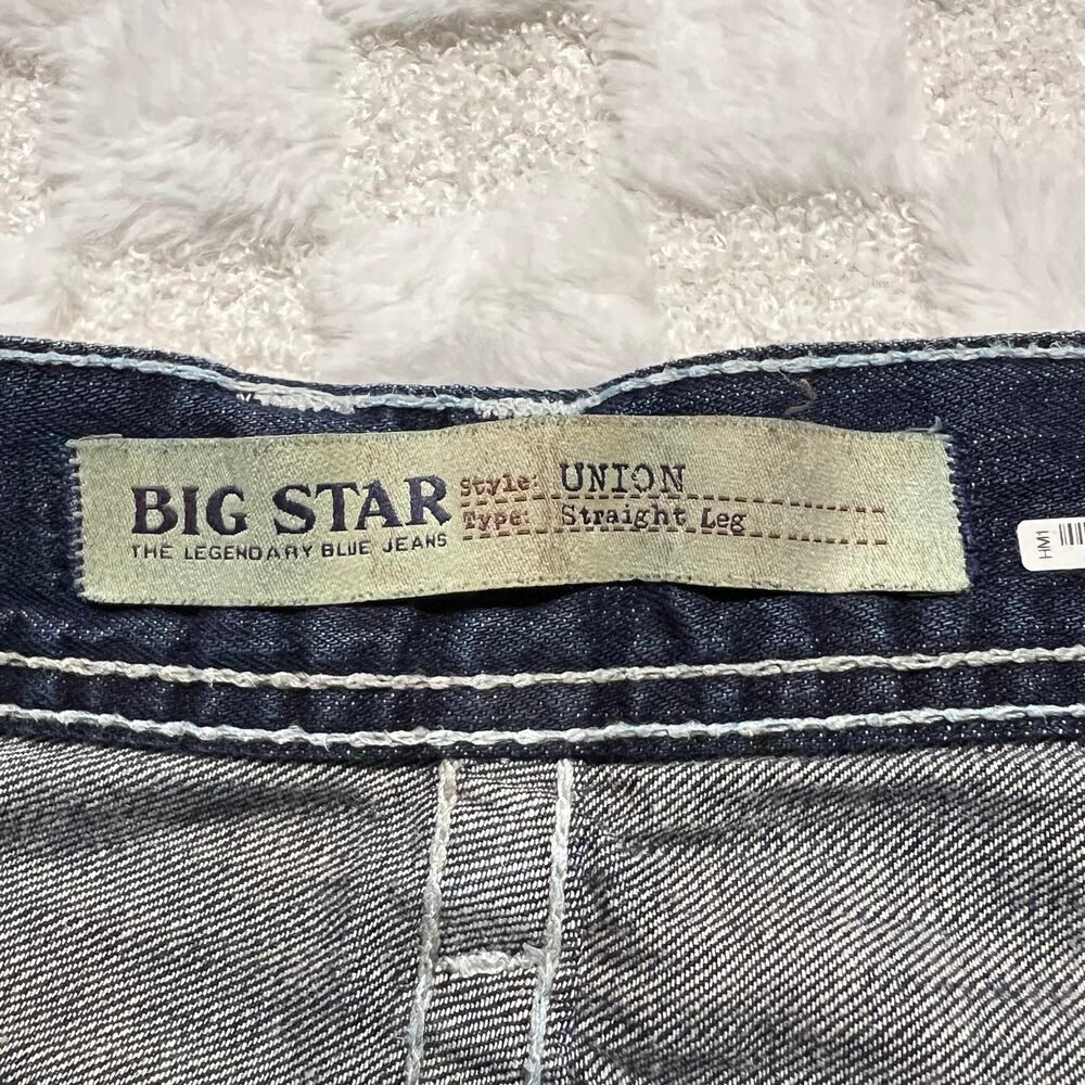 Big Star Union Straight Leg Jeans Mens 38x32 Dark Wash Contrast Stitch Denim - Picture 3 of 13